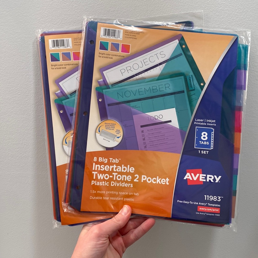 NWT Avery 8 Big Tab Insertable Two Tone Plastic Dividers (2)